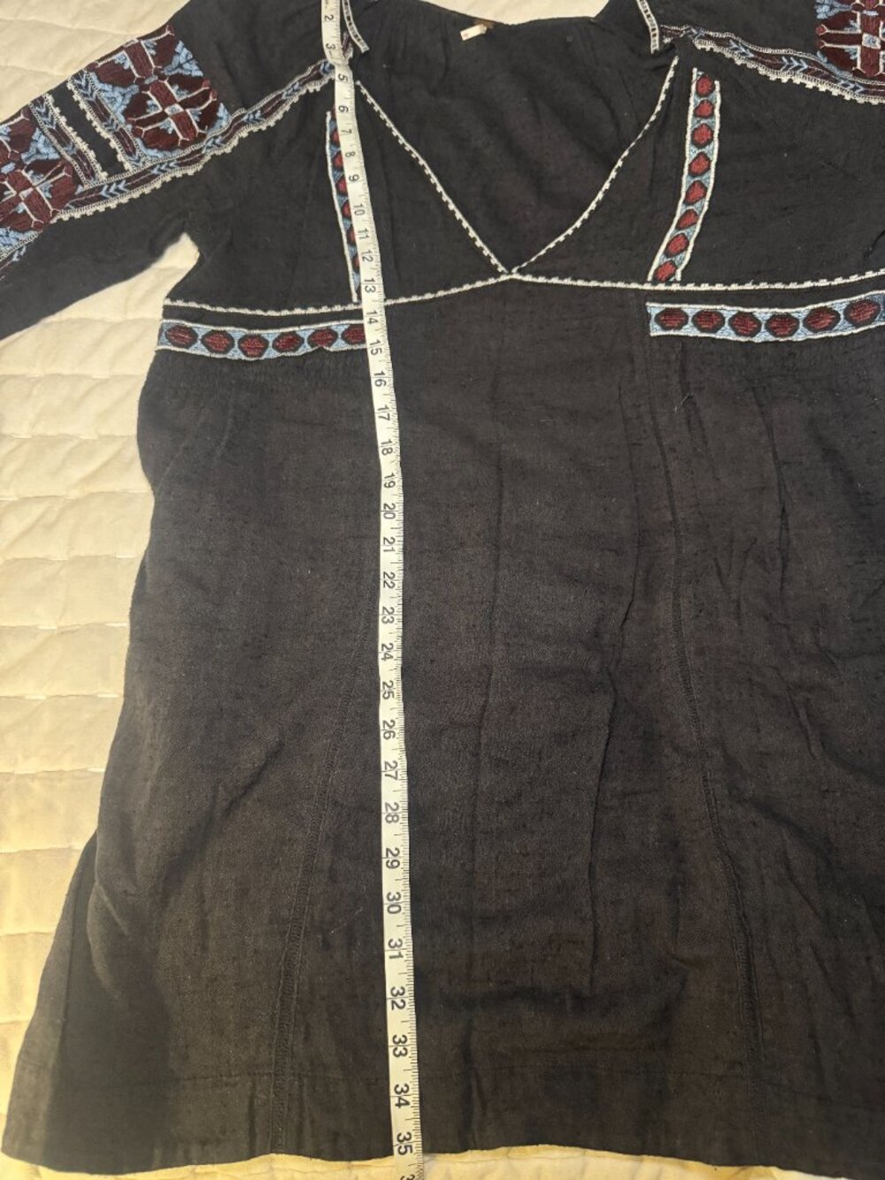 Free People Embroidered Peasant Top Large Charcoal Boho - Picture 6 of 11